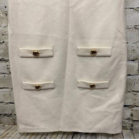 Leona Lauren Leonard Cream Cap Sleeve Wool Sheath Gold Button Dress - Picture 2 of 6
